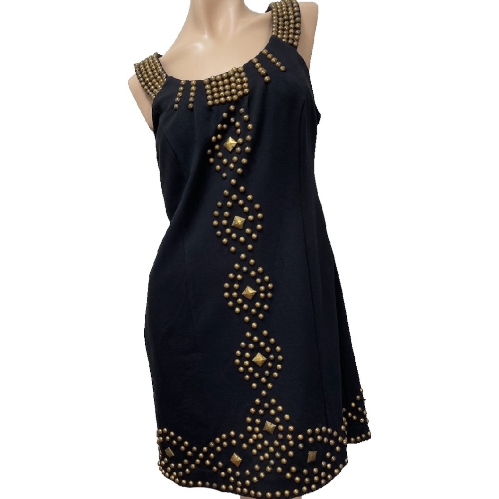NWT ECI Black Dress w Gold Tone Studs Size 10